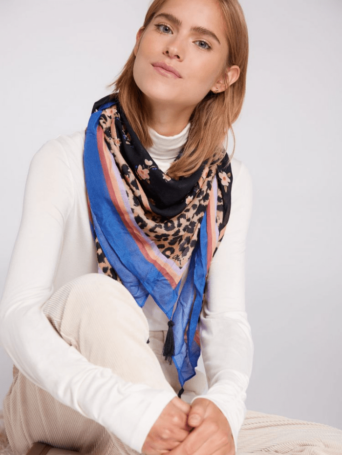 Oui Accessories OS Oui Blue and Brown Animal Print Scarf 65165 0983 izzi-of-baslow