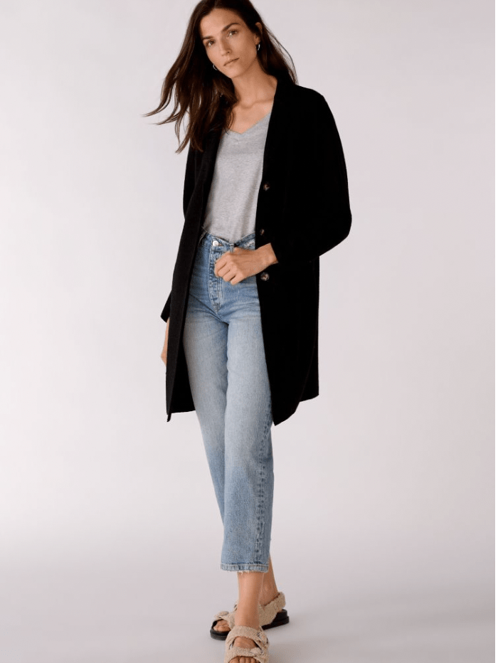 Oui Coats and Jackets Oui Black Boiled Wool Long Coat 77627 9990 izzi-of-baslow