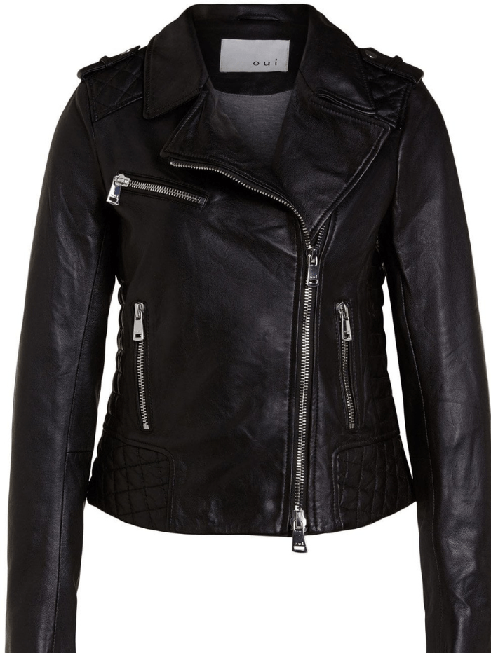 Oui Black Leather Biker Jacket 76138 9990