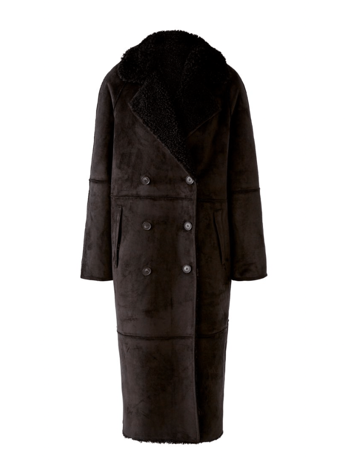 Oui Coats and Jackets Oui Black Reversible Faux Suede Long Coat 77350 9990 izzi-of-baslow