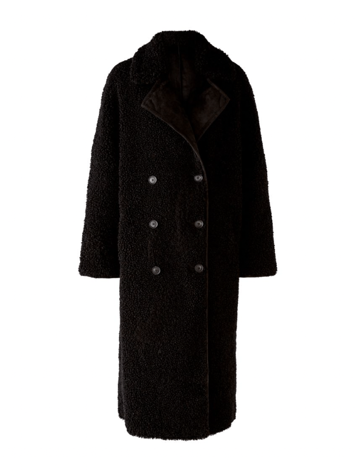 Oui Coats and Jackets Oui Black Reversible Faux Suede Long Coat 77350 9990 izzi-of-baslow