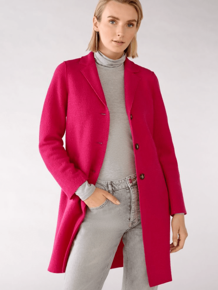 Oui Coats and Jackets Oui Dark Pink Boiled Wool Long Coat 77627 3438 izzi-of-baslow