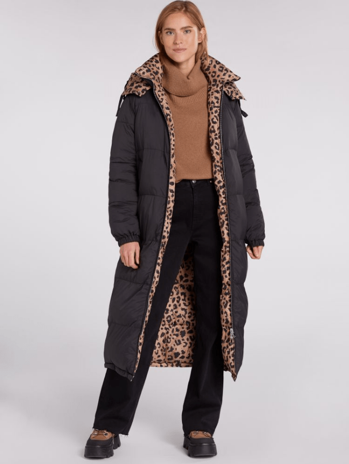 Oui Coats and Jackets Oui Long Quilted Coat Animal Print Reversible 74137 0997 izzi-of-baslow