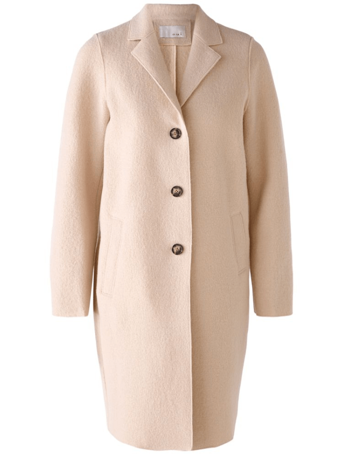 Oui Coats and Jackets Oui Mayson Coat Boiled Wool - Pure New Wool in Stone Melange 79918 7063 izzi-of-baslow