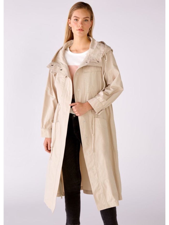 Oui Coats and Jackets Oui Oatmeal Outdoor Coat With Hood 75688 7036 izzi-of-baslow