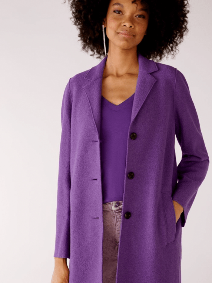 Oui Coats and Jackets Oui Purple Boiled Wool Long Coat 77627 4506 izzi-of-baslow