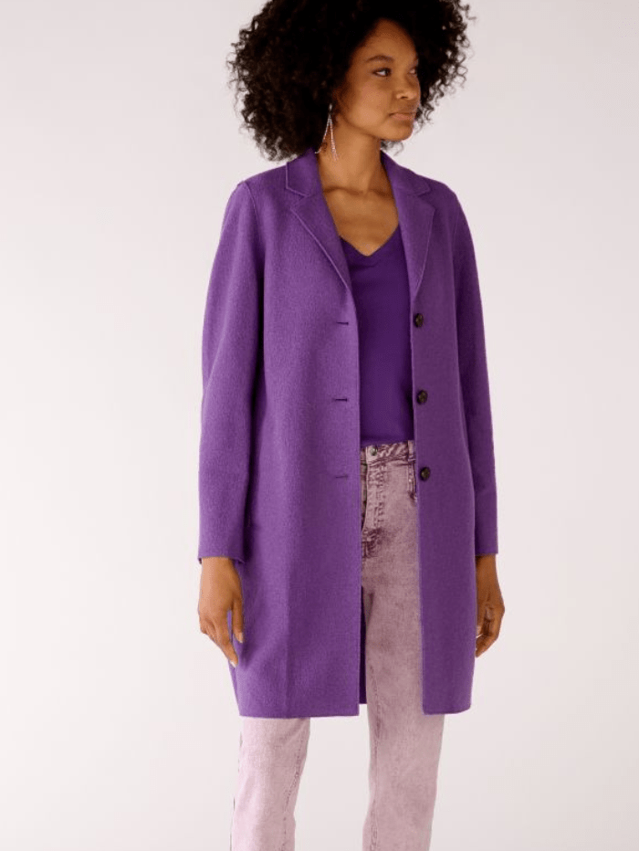 Oui Coats and Jackets Oui Purple Boiled Wool Long Coat 77627 4506 izzi-of-baslow