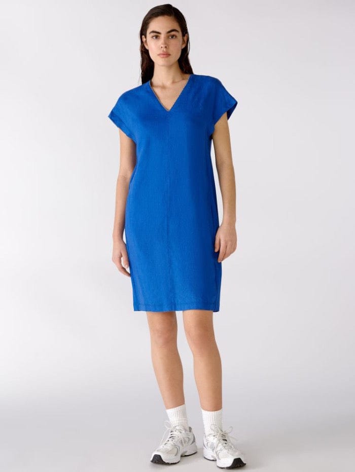 Oui Dresses Oui Cobalt Blue V Neck Linen Dress 76252 5392 izzi-of-baslow