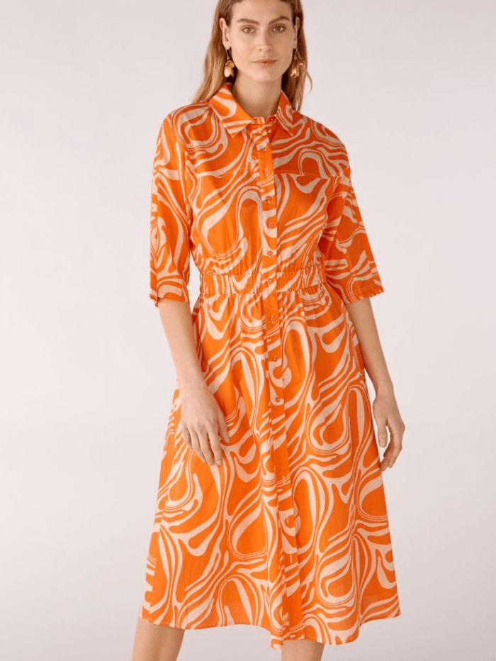 Oui Dresses Oui Orange Printed Cotton Dress 78685 281 izzi-of-baslow