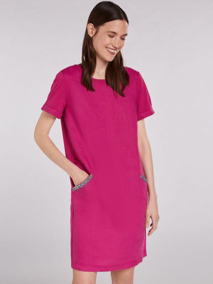 Oui Dresses Oui Pink Diamante Pocket Linen T Shirt Dress 73323 3440 izzi-of-baslow