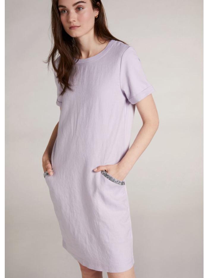 Oui Dresses Oui Soft Lilac Diamante Pocket Linen T Shirt Dress 73323 4038 izzi-of-baslow