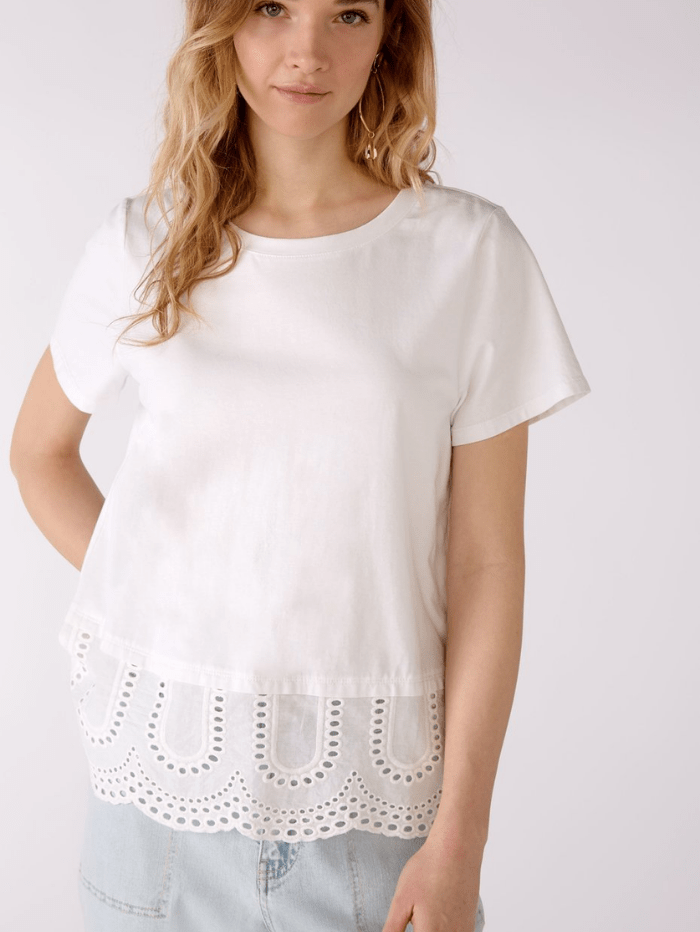 Oui Dresses Oui White Lace T-Shirt 76363 1002 izzi-of-baslow