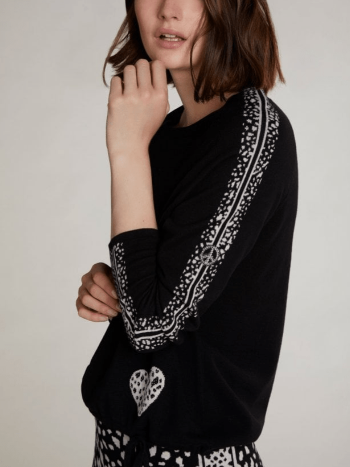 Oui Knitwear Oui Black &amp; White Multi Patterned Sweater 69820 izzi-of-baslow