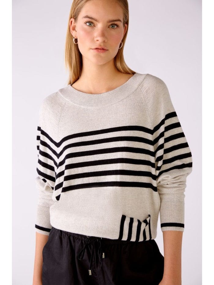 Oui Knitwear Oui Knitted Ecru and Black With Stripes Jumper 75764 0109 izzi-of-baslow