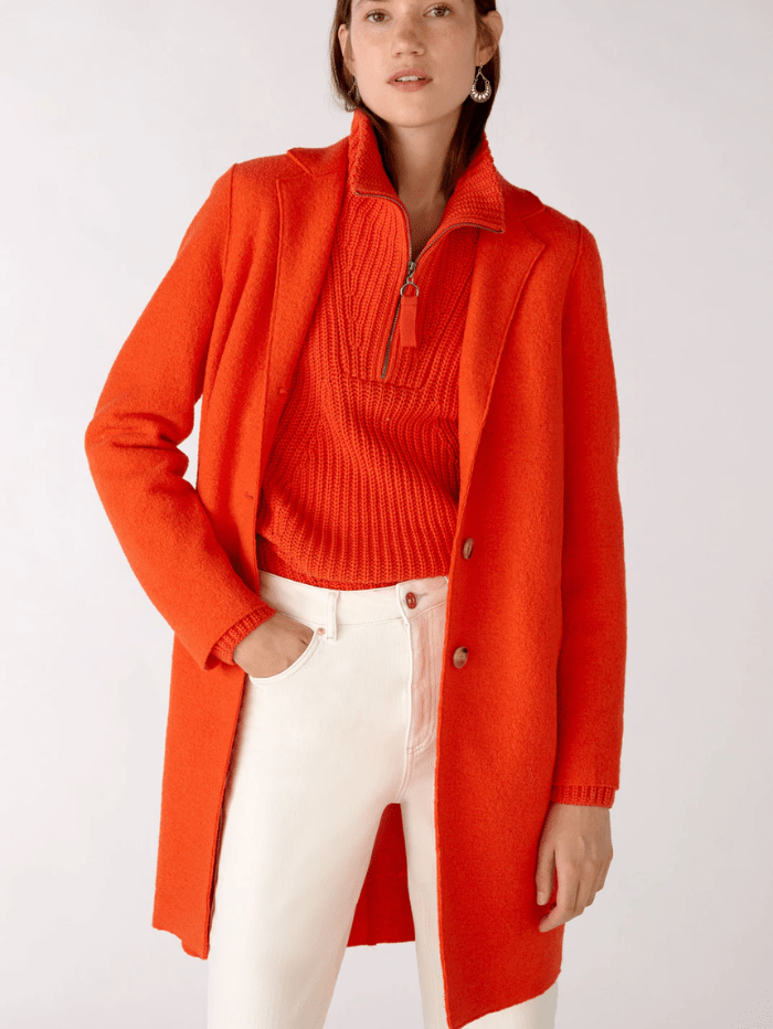 Oui Knitwear Oui Orange Boiled Wool Long Coat 77627 3562 izzi-of-baslow