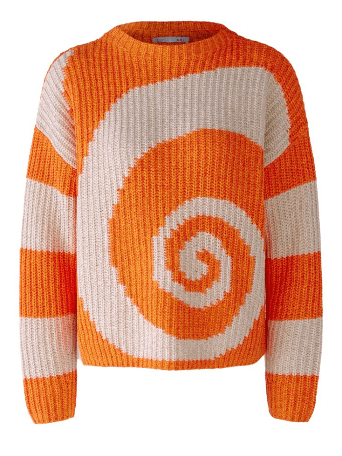 Oui Knitwear Oui Orange Printed Funnel Neck Jumper 78156 712 izzi-of-baslow