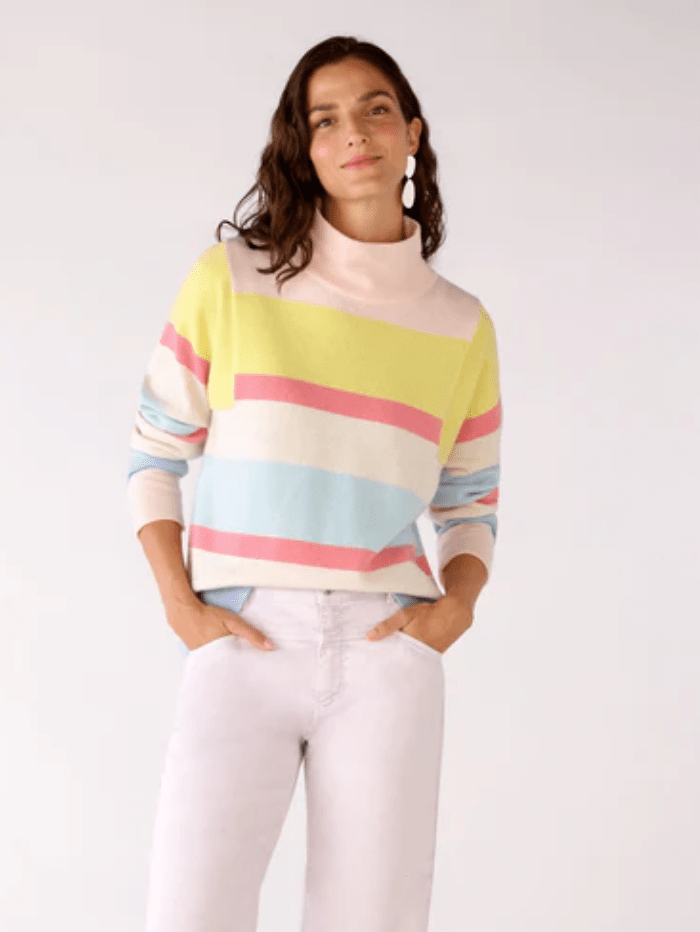 Oui Knitwear Oui Pink Multi Knitted High Neck Jumper 78208 325 izzi-of-baslow