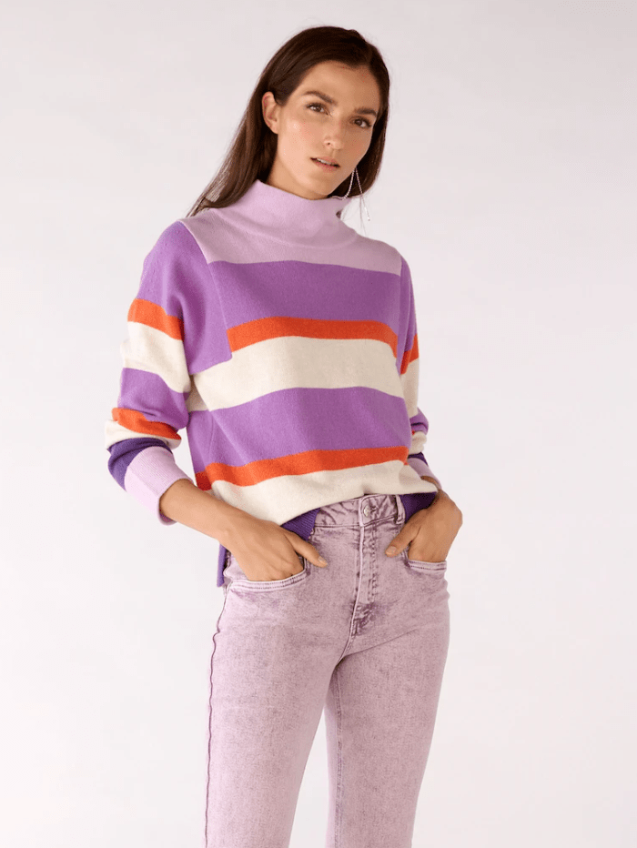 Oui Knitwear Oui Purple Multi Knitted High Neck Jumper 78208 423 izzi-of-baslow