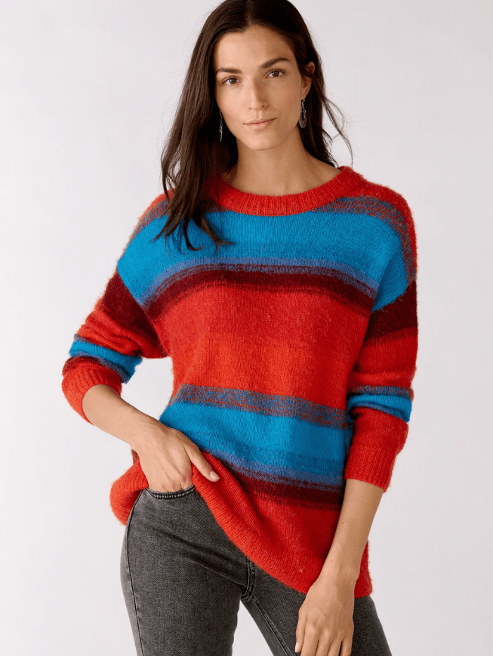 Oui Knitwear Oui Red &amp; Blue Wool Blend Jumper 77091 0355 izzi-of-baslow