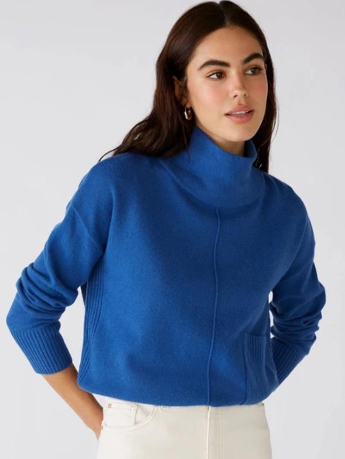Oui Knitwear Oui Royal Blue Roll Necked Jumper 73331 5396 izzi-of-baslow