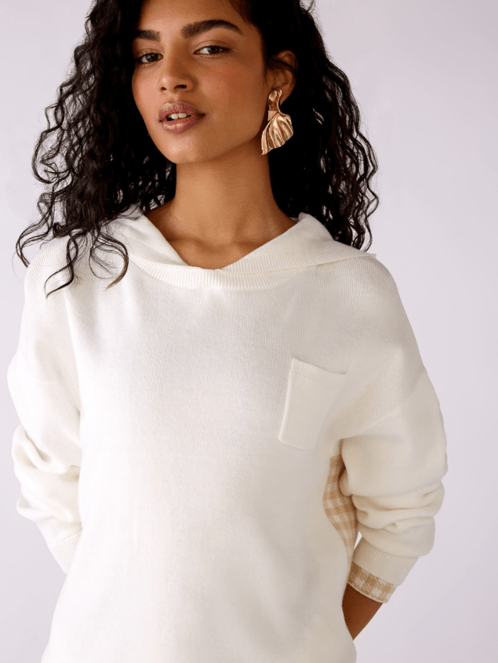 Oui Loungewear Oui Cream Check Detail Hoodie 75485 1018 izzi-of-baslow