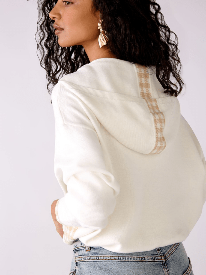 Oui Loungewear Oui Cream Check Detail Hoodie 75485 1018 izzi-of-baslow