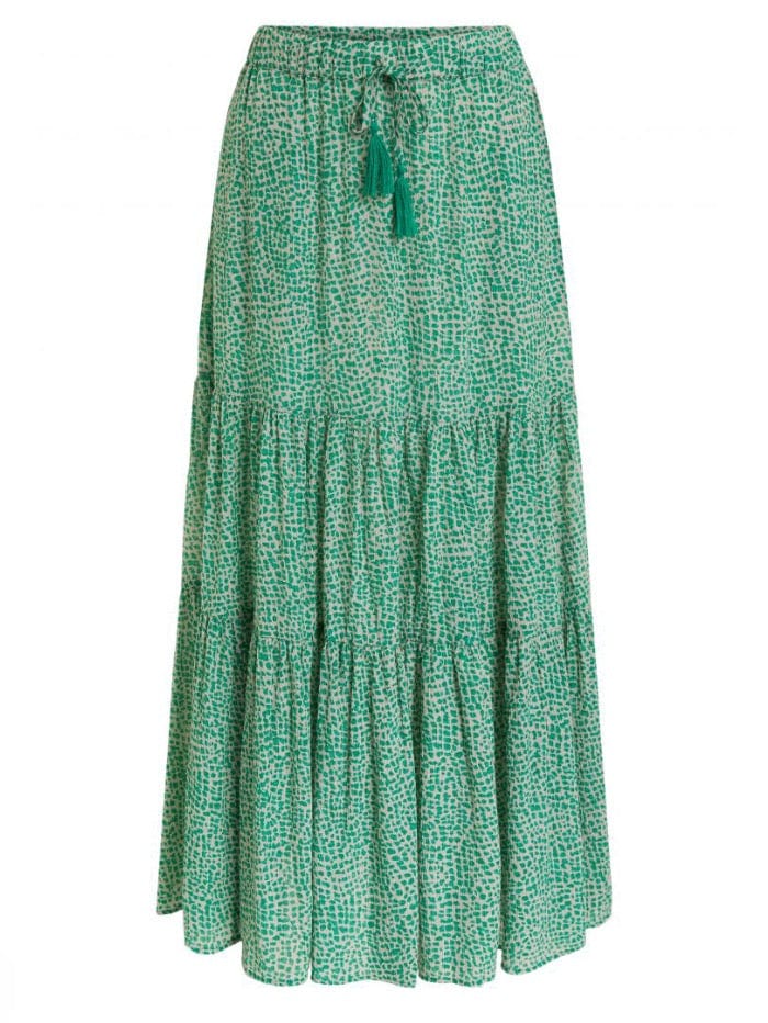 Oui Skirts Oui Maxi Green Printed Tiered Skirt 76307 621 izzi-of-baslow