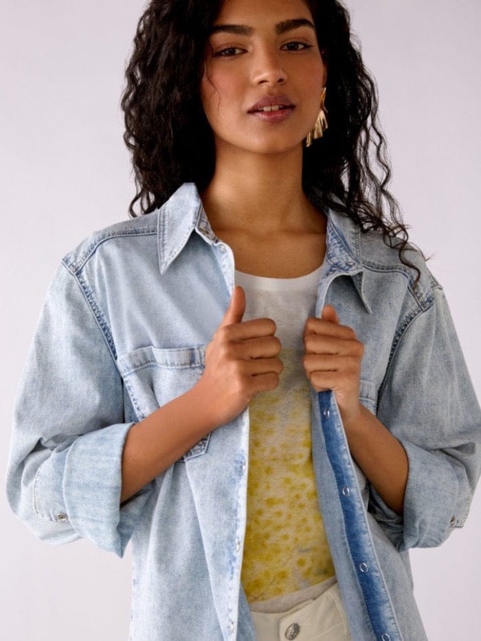 Oui Tops Oui Blue Denim Button Down Shirt 75821 5300 izzi-of-baslow