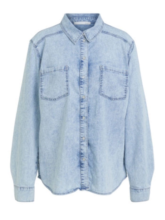 Oui Tops Oui Blue Denim Button Down Shirt 75821 5300 izzi-of-baslow