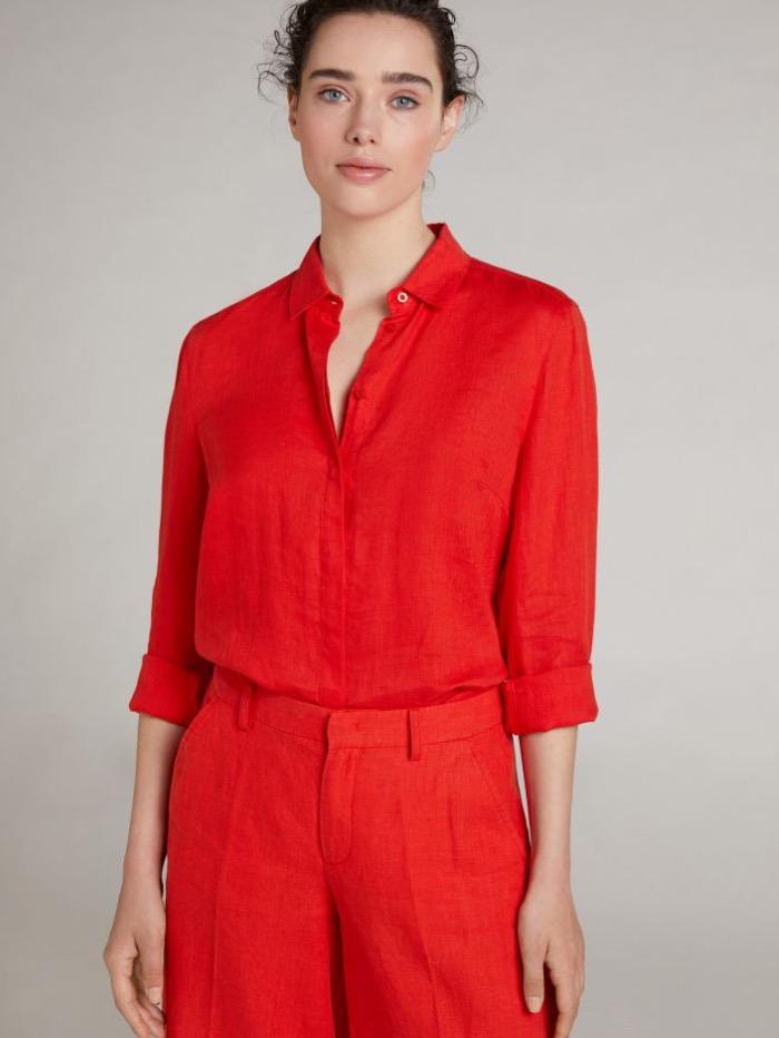 Oui Tops Oui Fiery Red Linen Shirt 72830 3584 izzi-of-baslow