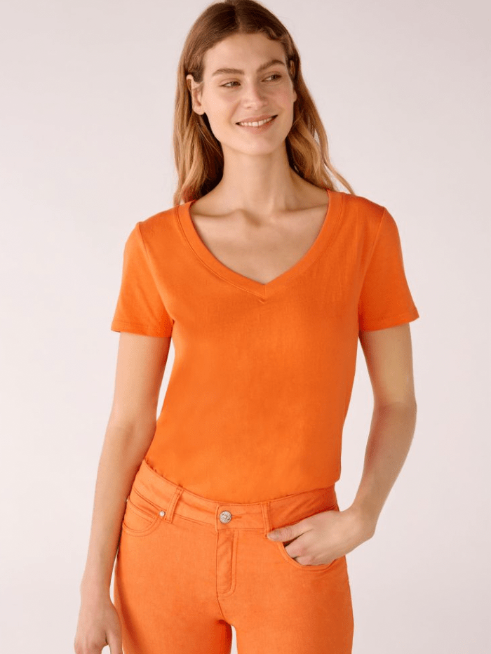 Oui Tops Oui Orange V Necked T Shirt 76717 2882 izzi-of-baslow