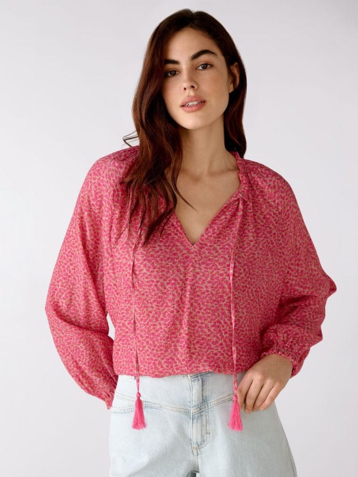Oui Tops Oui Pink and Stone Printed Blouse 76306 0723 izzi-of-baslow