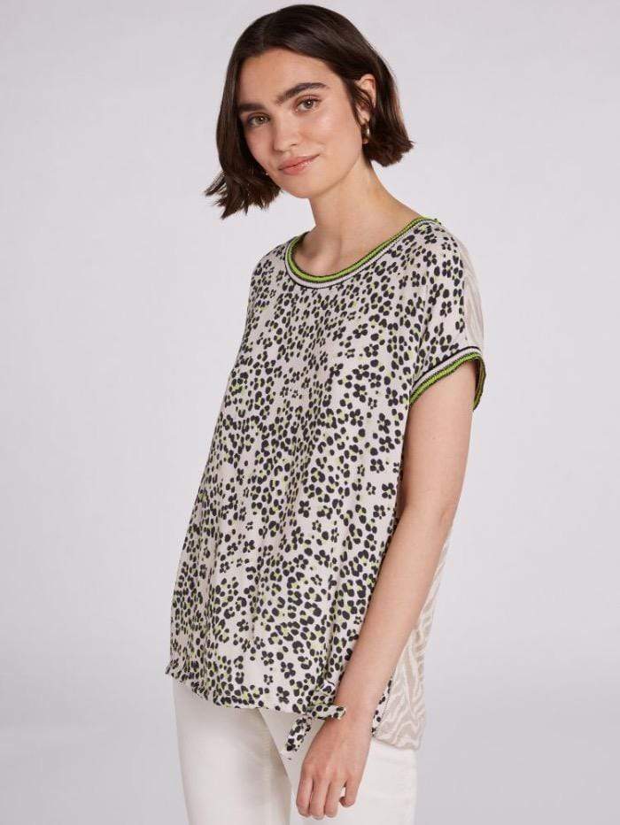 Oui Tops Oui Sand and Lime Animal Printed Top 73187 0906 izzi-of-baslow