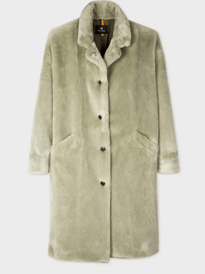 Paul Smith Coats and Jackets Paul Smith Sage Green Faux Fur Long Coat W2R-205C-G30822 30 izzi-of-baslow