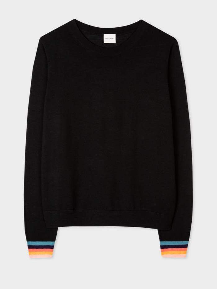 Paul Smith Knitwear Paul Smith Black Jumper With Striped Cuff Detail W1R-001N-G10643 79 izzi-of-baslow