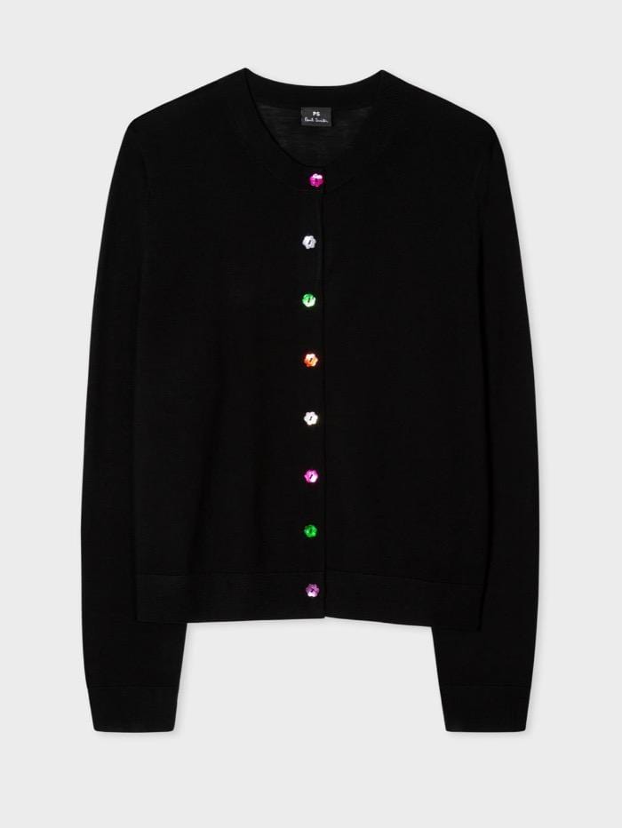 Paul Smith Knitwear Paul Smith Black Wool Cardigan With Multi Coloured Buttons W2R-778K-E30610-79 izzi-of-baslow
