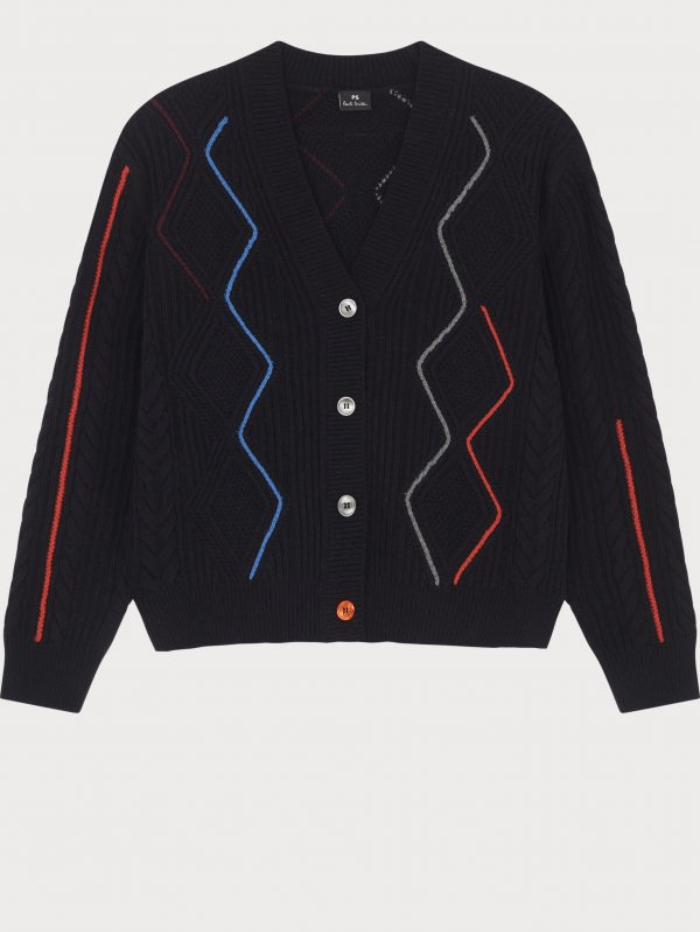 Paul Smith Knitwear Paul Smith Black Zig Zag Heavy Knit Cardigan W2R-199N-J30979 49 izzi-of-baslow