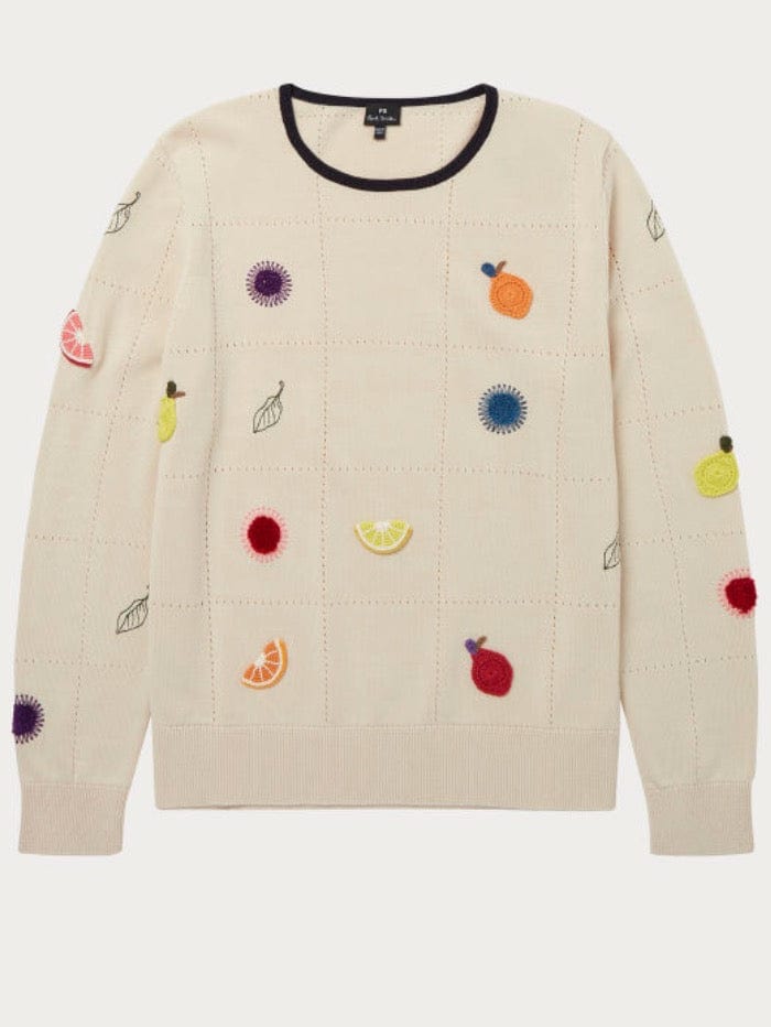 Paul Smith Knitwear Paul Smith Off White Embroidered Knitted Jumper W2R-102N-H30910-02 izzi-of-baslow