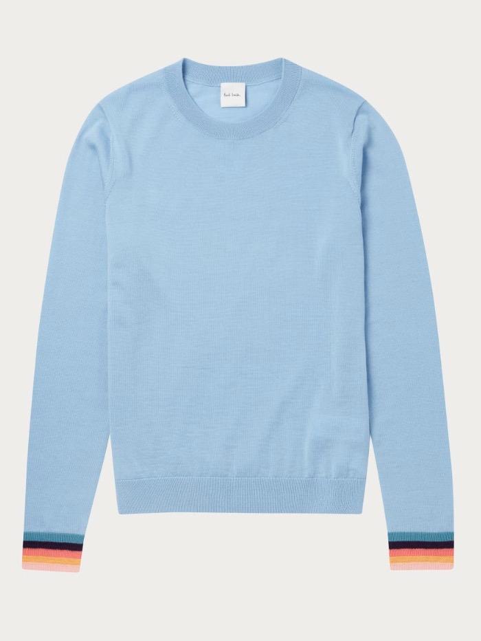 Paul Smith Knitwear Paul Smith Soft Blue Jumper With Striped Cuff Detail W1R-001N-G10643 41 izzi-of-baslow