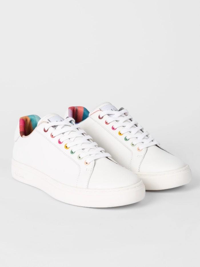 Paul Smith Shoes 37 / white Paul Smith White Leather Lapin Trainers With Swirl Trims W1S-LAP42-ECAS-01 izzi-of-baslow