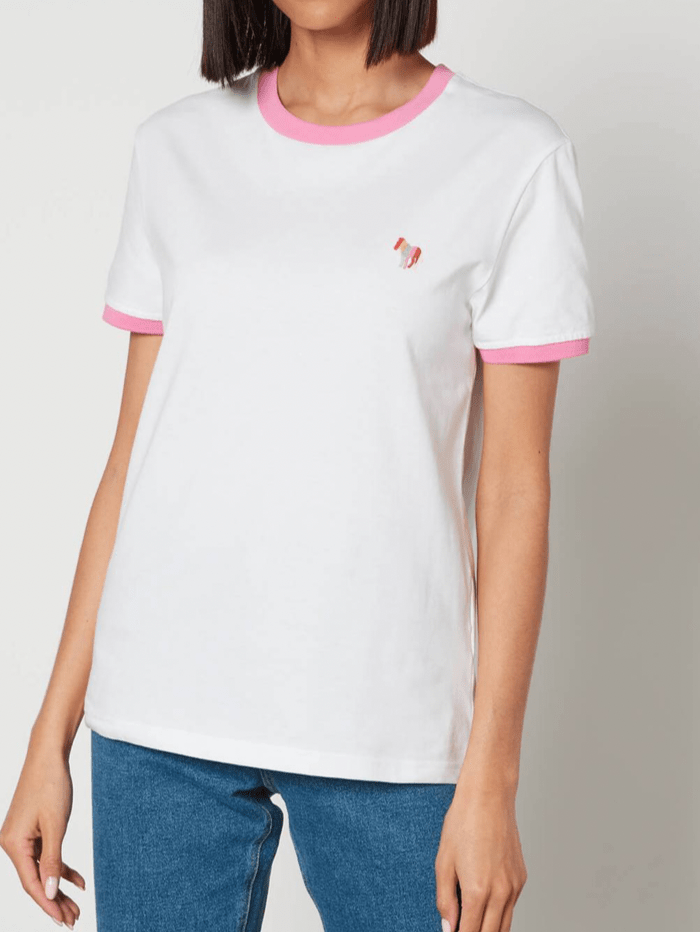 Paul Smith Tops Paul Smith White T Shirt With Pink Trim and Zebra W2R-232VB-KP3725 01 izzi-of-baslow