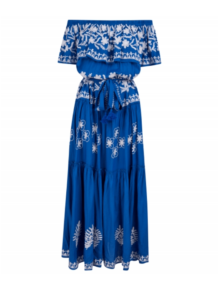 Pranella Beachwear Pranella Fiona Off Shoulder Cobalt Blue Maxi Summer Dress izzi-of-baslow