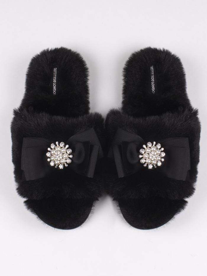 Pretty You London Loungewear Pretty You London Anya Black Slippers izzi-of-baslow