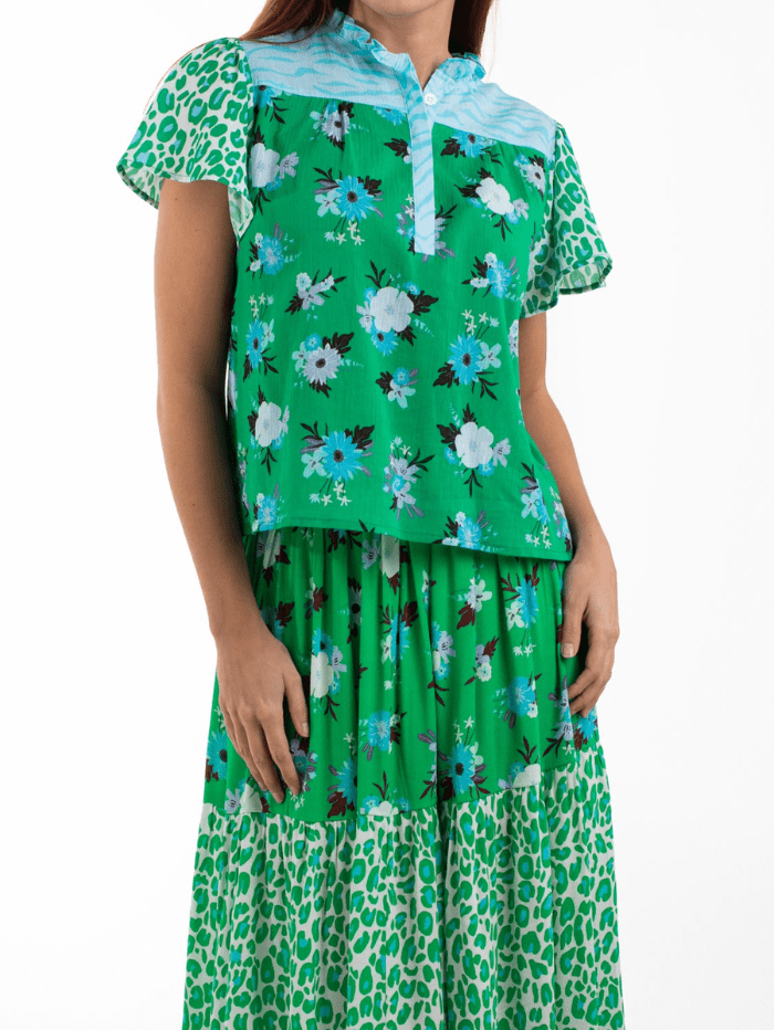 Primrose Park London Tops Primrose Park London Dani Blouse Blooms Floral Green Leo izzi-of-baslow