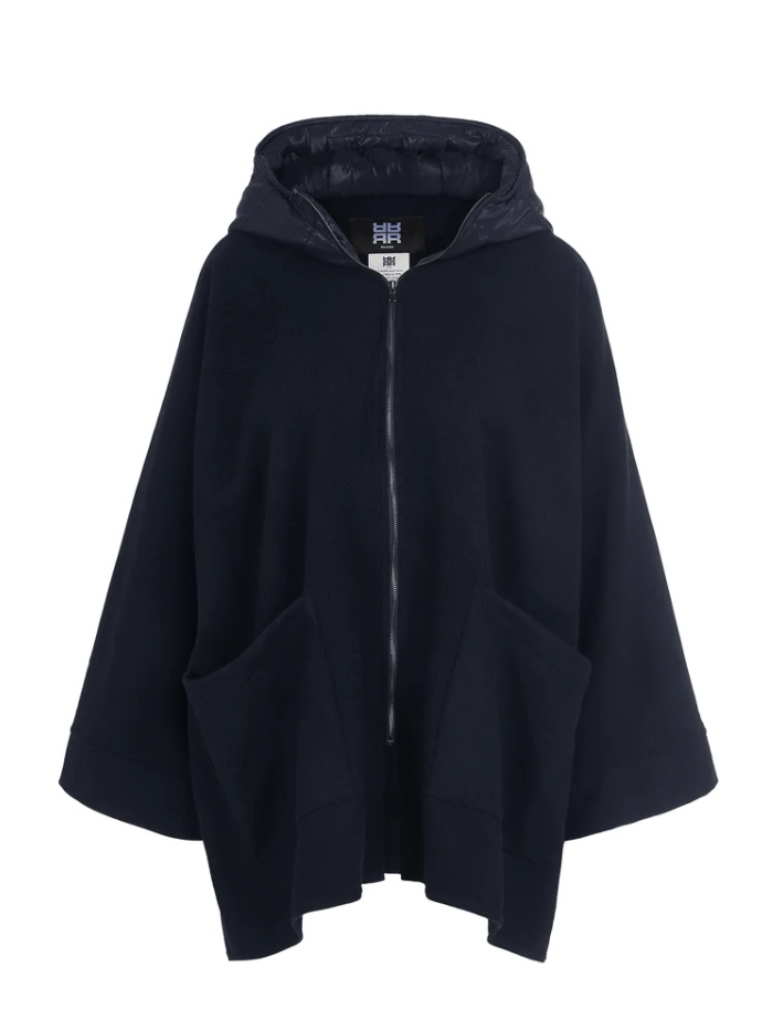 Riani Coats and Jackets One Size Riani Deep Blue Zip Hooded Poncho 289700 9550 421 izzi-of-baslow