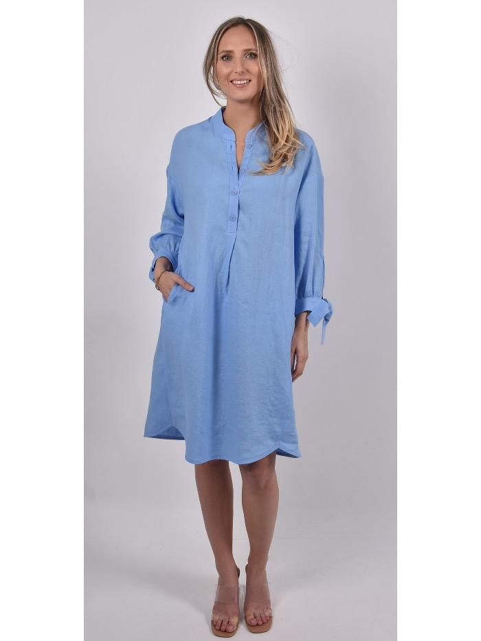 Riani Dresses Riani Vista Blue Cotton Linen Dress 146885-2272 440 izzi-of-baslow