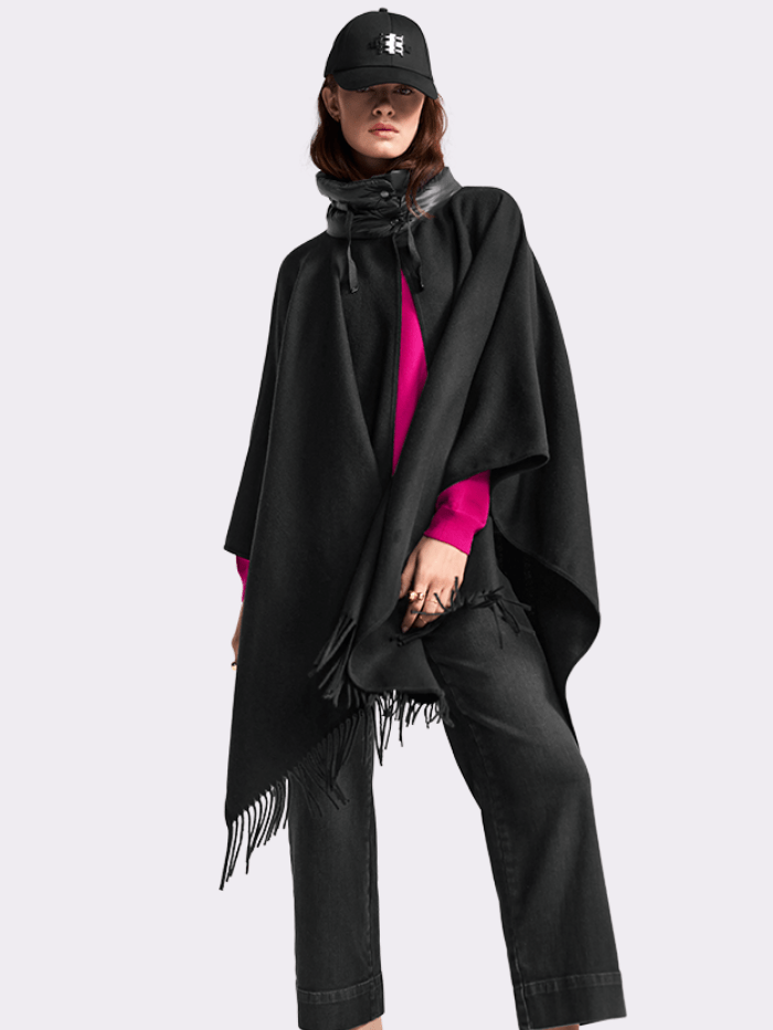 Riani Knitwear One Size Riani Black Collared Tassel Poncho 239110-9550 999 izzi-of-baslow