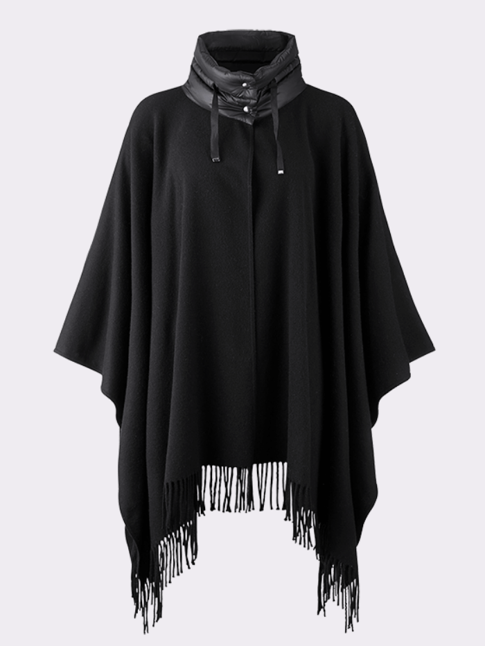 Riani Knitwear One Size Riani Black Collared Tassel Poncho 239110-9550 999 izzi-of-baslow