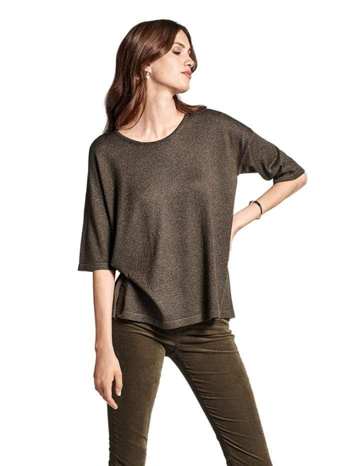 Riani Knitwear Riani Short Sleeved Sparkly Knit in Khaki 807960-8105 546 izzi-of-baslow