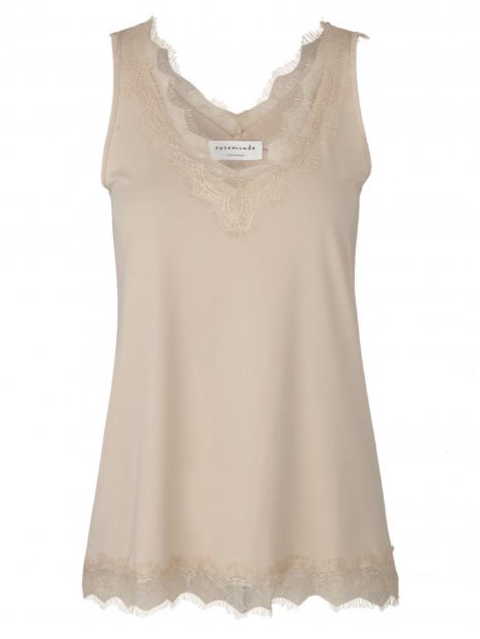 Rosemunde Tops Rosemunde Lace Trimmed Top in Misty Sand 4220-884 izzi-of-baslow